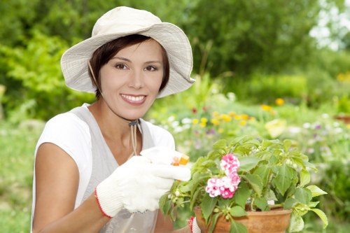 Seasonal garden maintenance in Kingston Vale with leaves, shrubs, and clean pathways